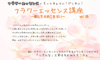 フラワーエッセンスとアロマで美活カウンセリングを行う「つきはな」の主宰ほそかわともこさんに聞くフラワーエッセンス講座Vol.5。